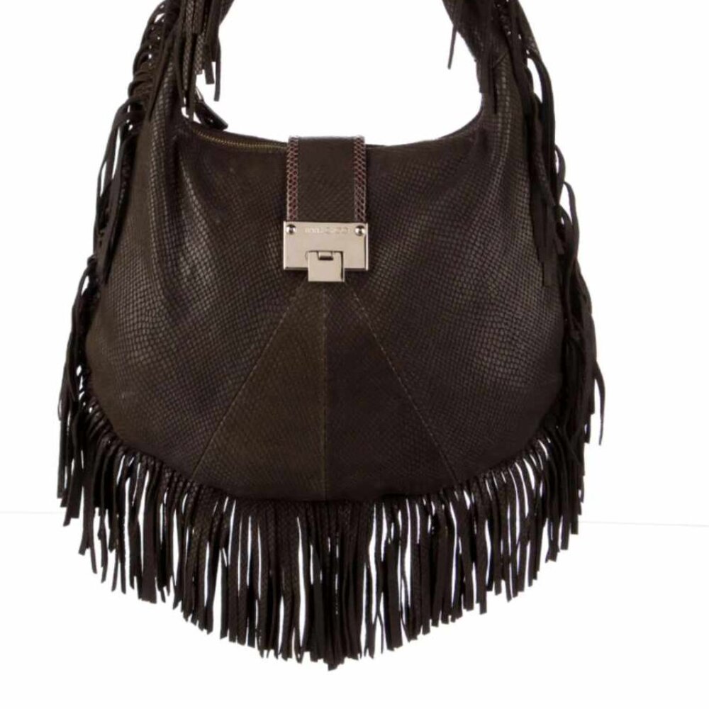 Fringe Hobo Shoulder Bag in Dark Brown